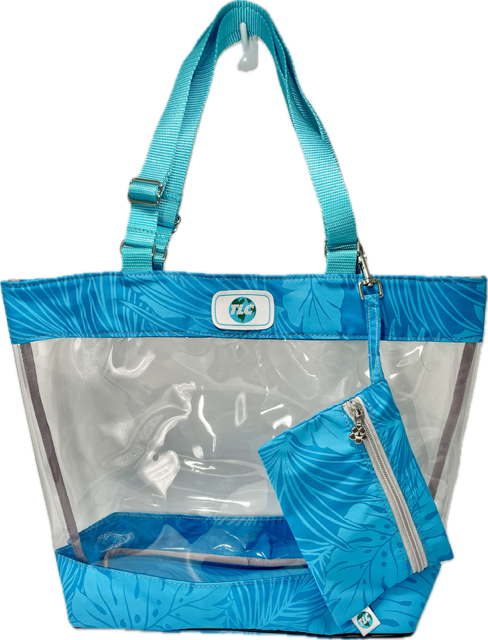 CST- Turquoise Hawaiian Print Clear Stadium Tote Bag