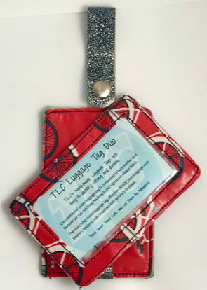 LTD- Retro Red Bike Luggage Tag Duo