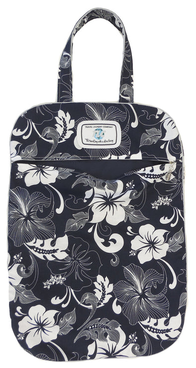 LB - Ultra Lightweight White Hibiscus (Navy) Laundry Bag